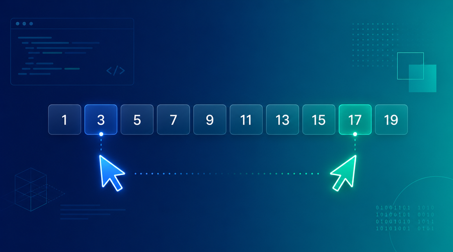 Two Pointers pattern illustration showing two arrow cursors on a sorted array