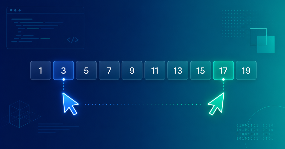 Two Pointers pattern illustration showing two arrow cursors on a sorted array