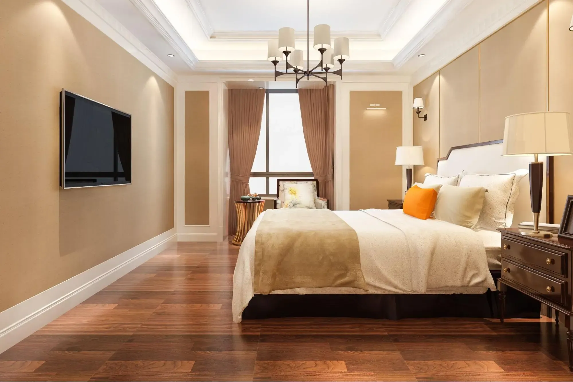 bedroom-flooring-classic-brown-wood กระเบื้องห้องนอน