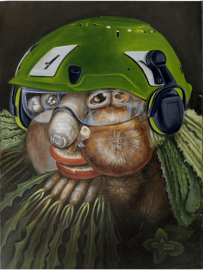 L'ortolano dell'Arcimboldo indossa un elmetto Oreka della Irudek