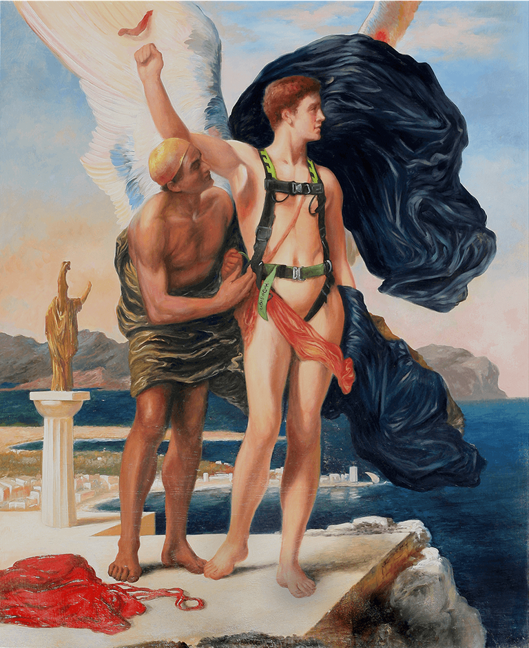 Icaro indossa un dispositivo di sicurezza per chi lavora in altezza