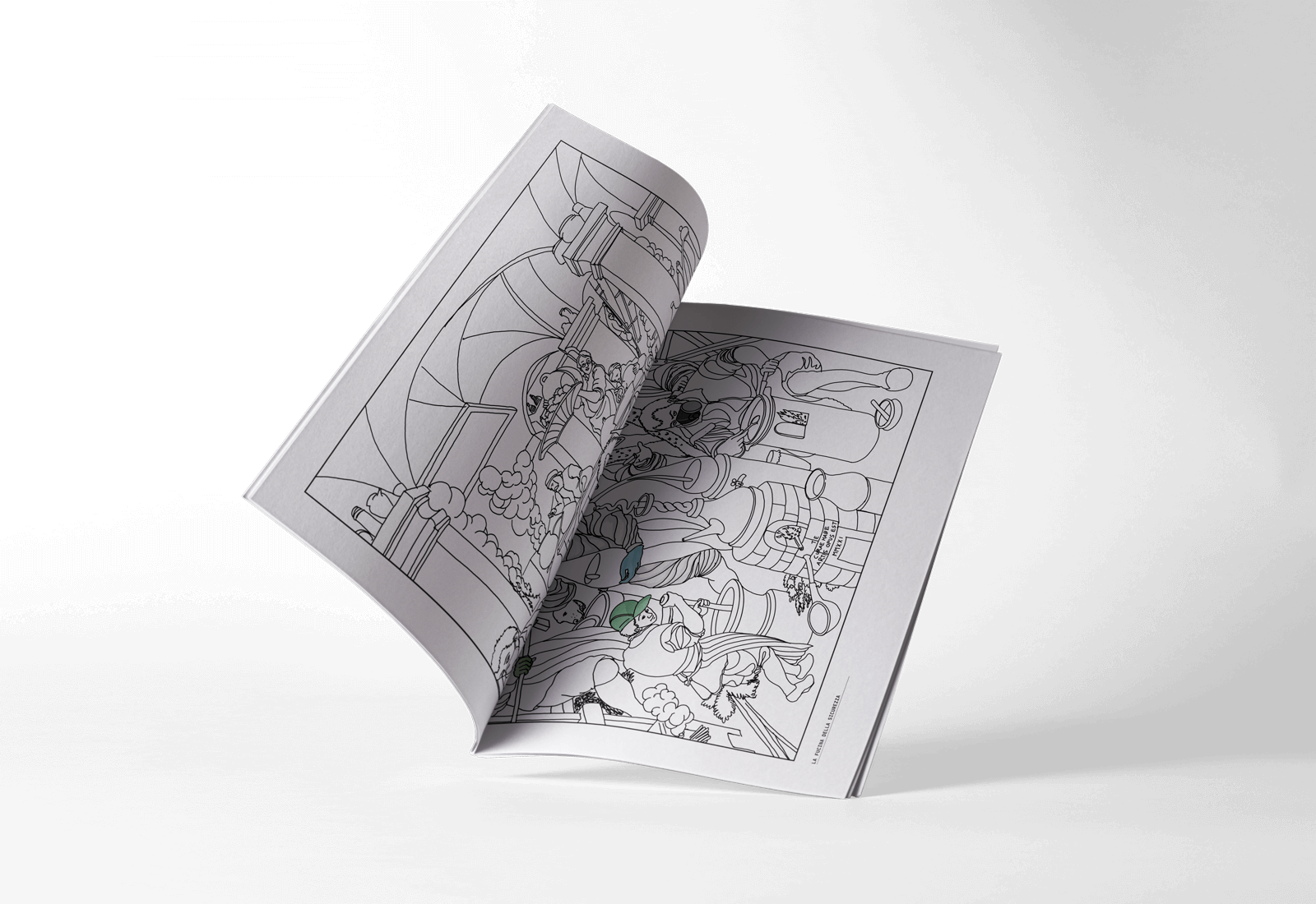 Mockup di un libro con disegni in lineart 
