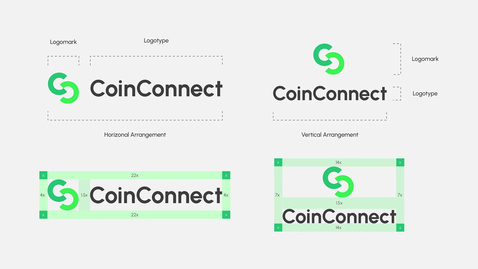 Logo system with clear space and arrangement guidelines