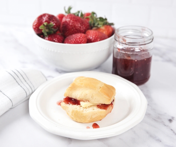 Strawberry Rhubarb Jam with Buttermilk Biscuits