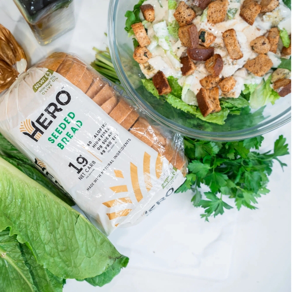Chicken Caesar Salad with Seasoned Hero Bread Croutons