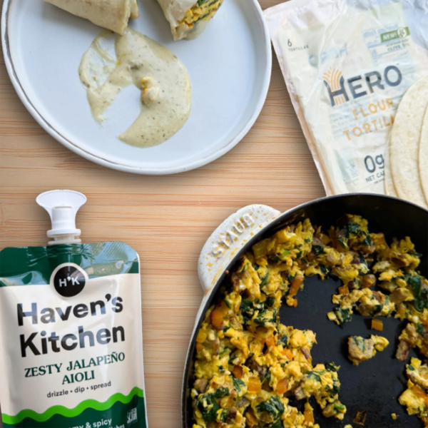 Heroic Breakfast Burrito with Haven's Kitchen Zesty Jalapeño Aioli