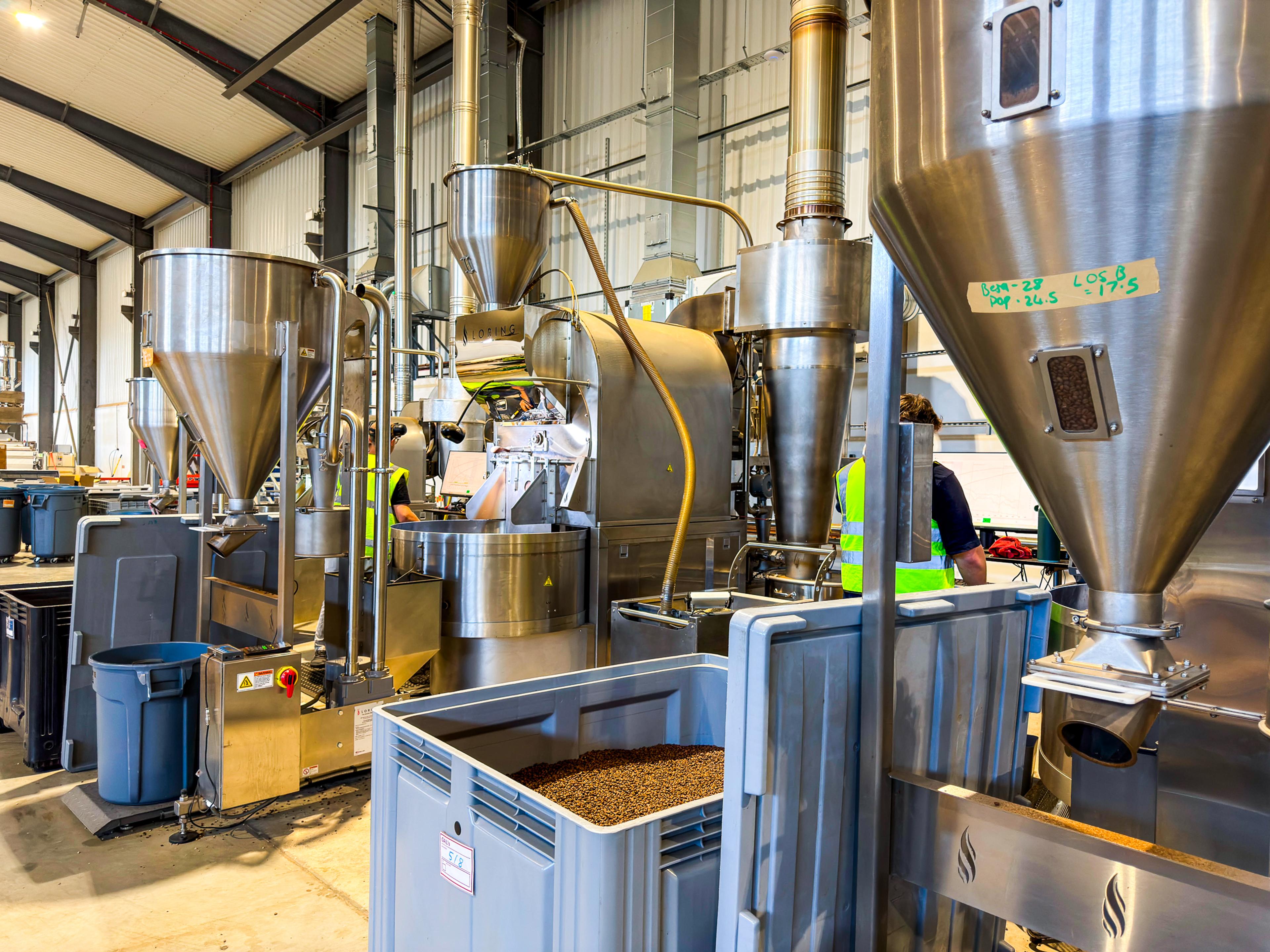 A Loring coffee roaster in a working roastery