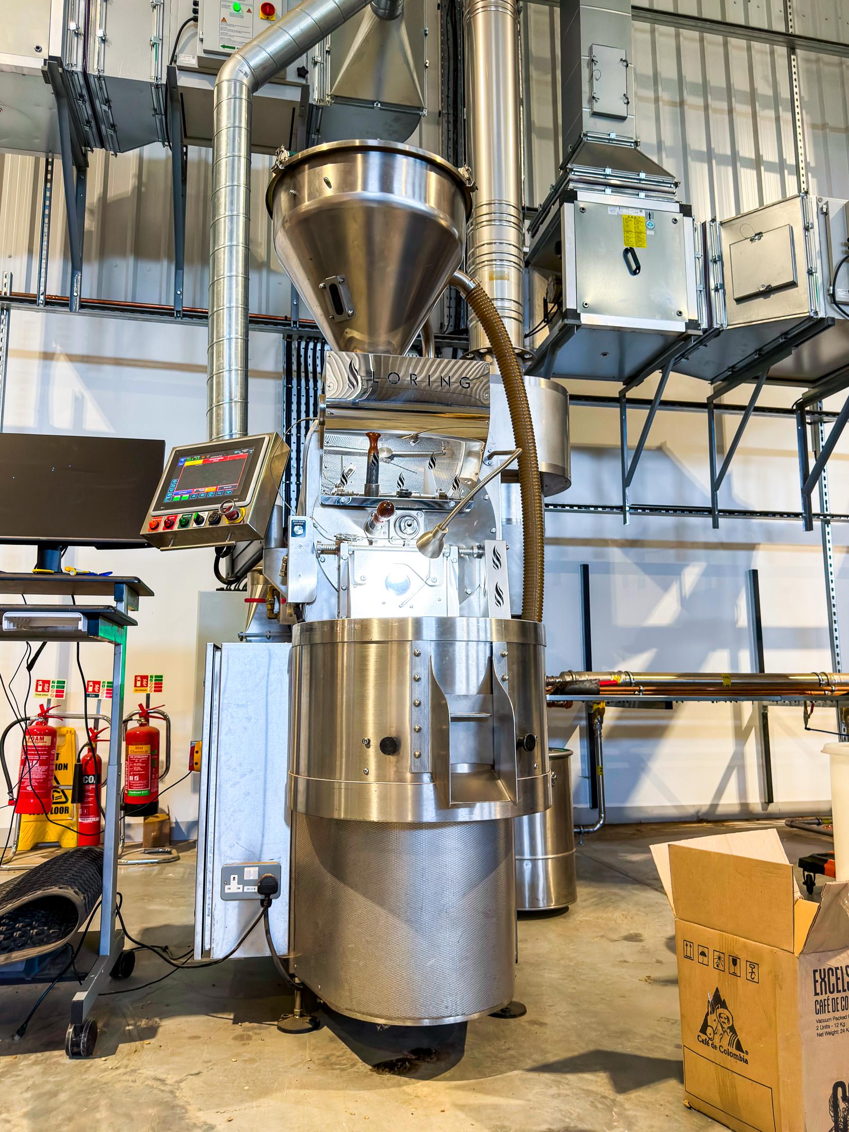 A Loring coffee roaster in a working roastery