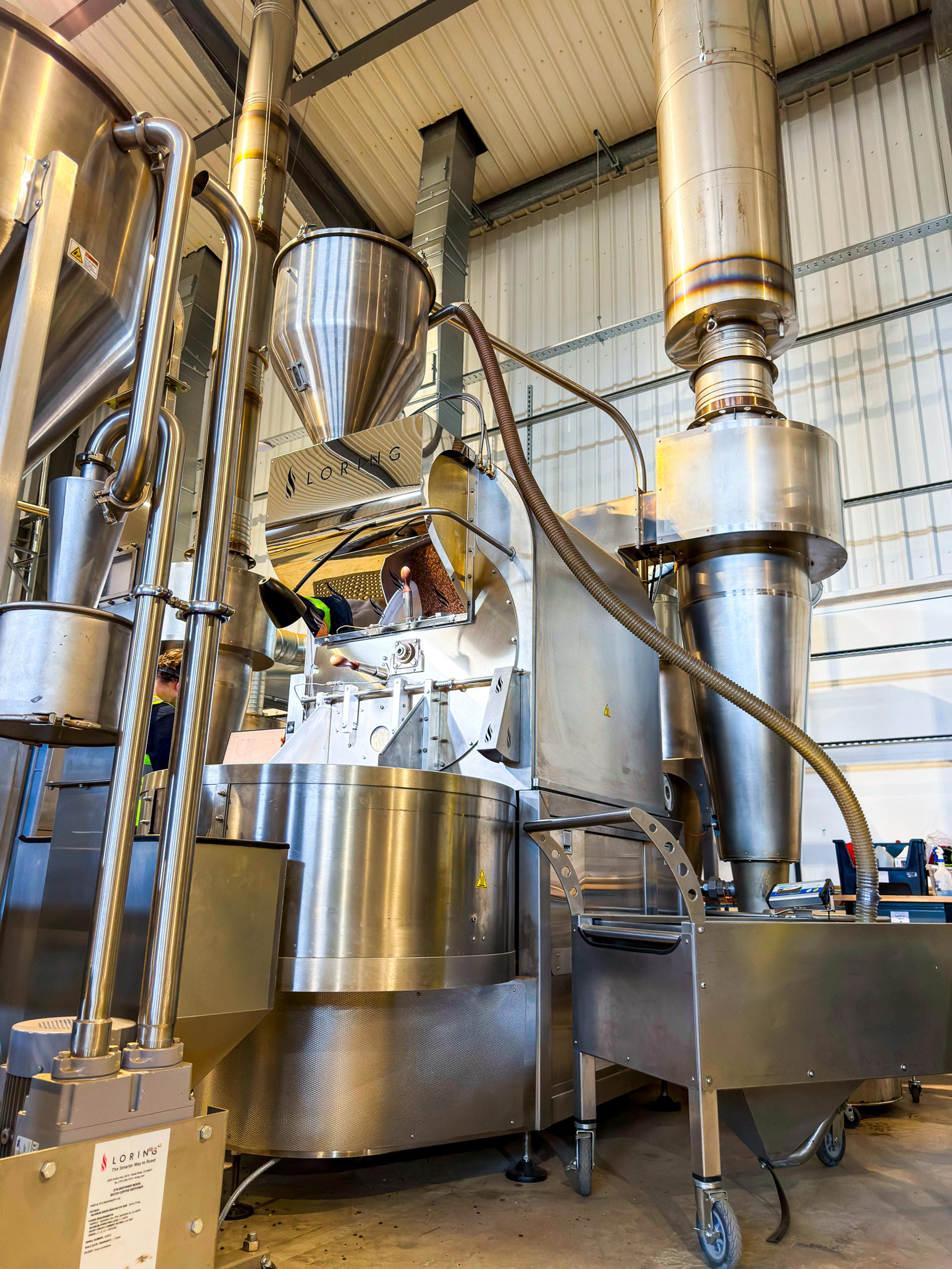 A Loring coffee roaster in a working roastery
