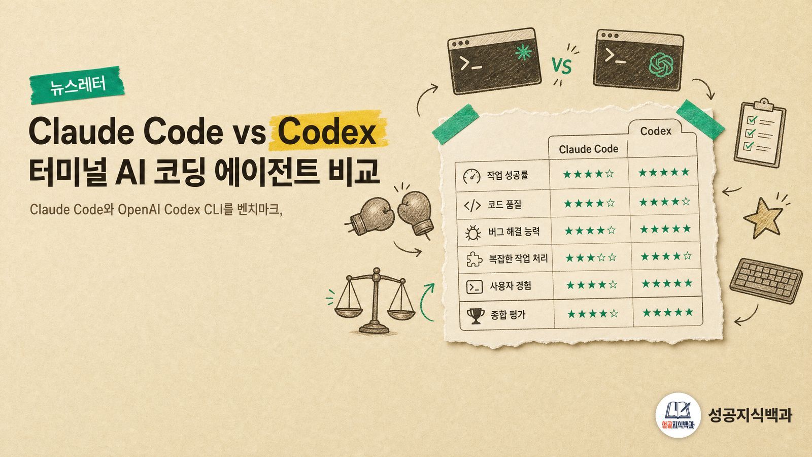 Claude Code vs Codex: 터미널 AI 코딩 에이전트 비교 커버 이미지