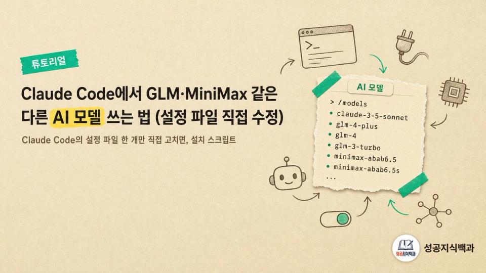 Claude Code에서 GLM·MiniMax 같은 다른 AI 모델 쓰는 법 (설정 파일 직접 수정) 커버 이미지