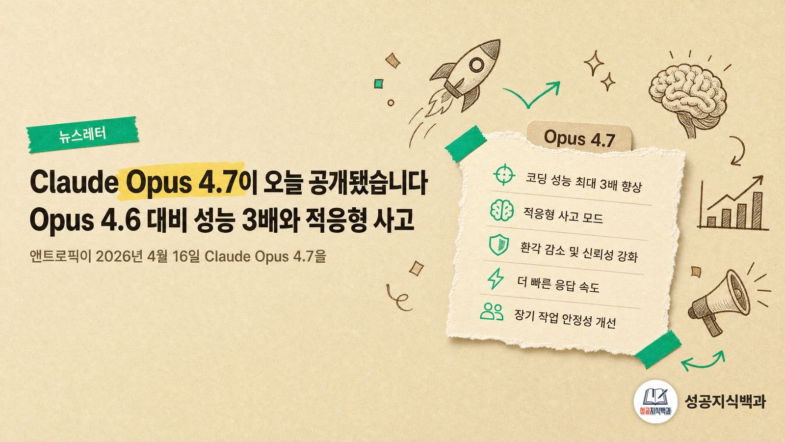 Claude Opus 4.7이 오늘 공개됐습니다: Opus 4.6 대비 성능 3배와 적응형 사고 커버 이미지