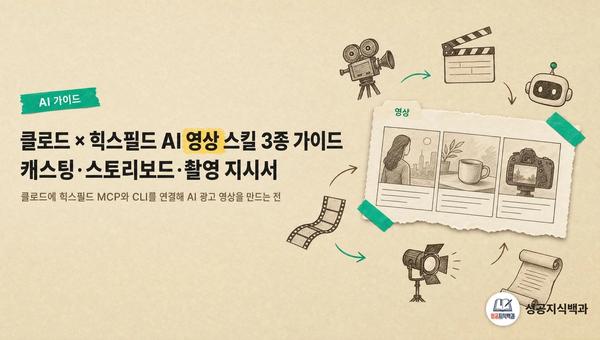 클로드 × 힉스필드 AI 영상 스킬 3종 가이드: 캐스팅·스토리보드·촬영 지시서 커버 이미지
