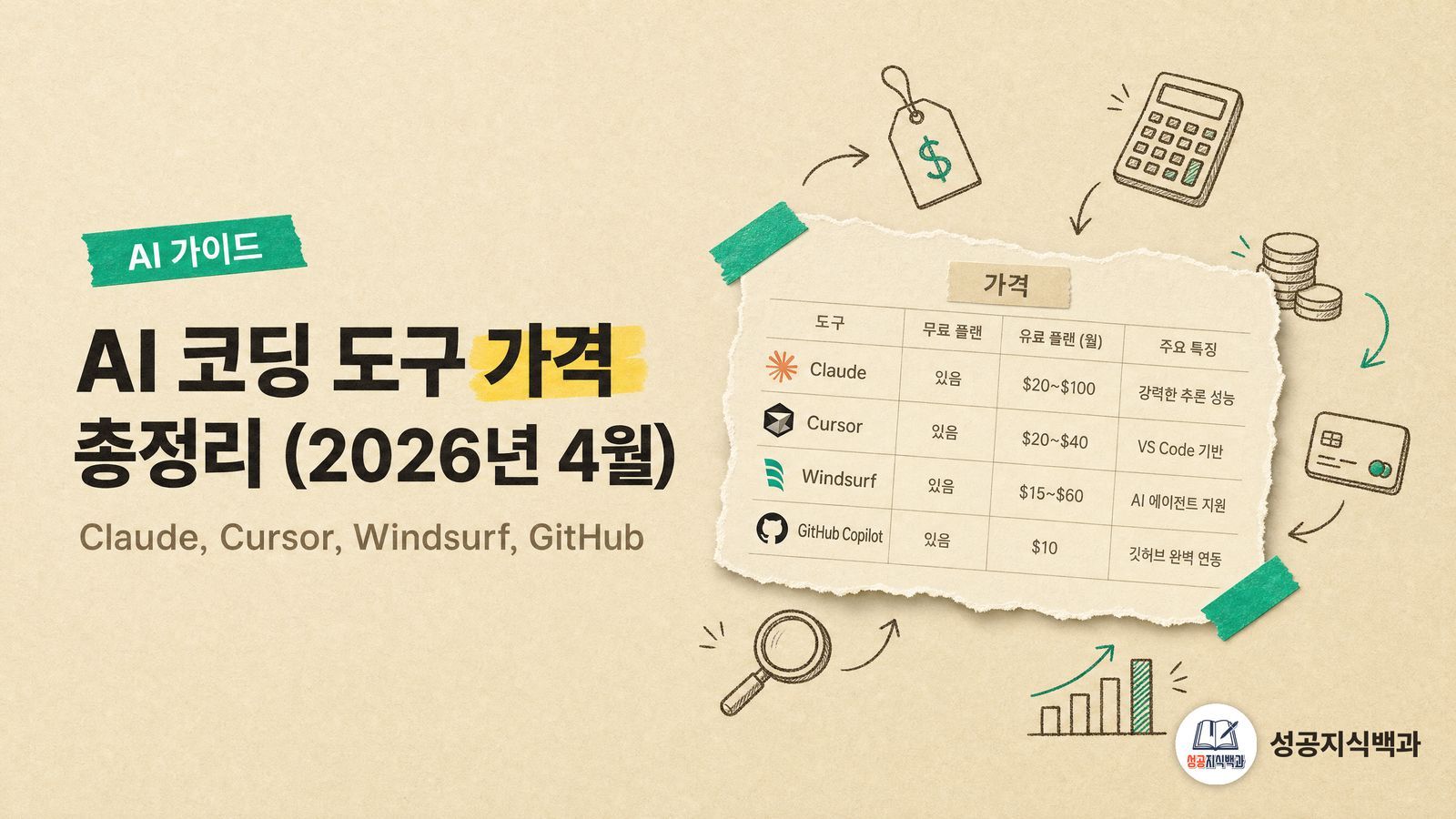 AI 코딩 도구 가격 총정리 (2026년 4월) 커버 이미지