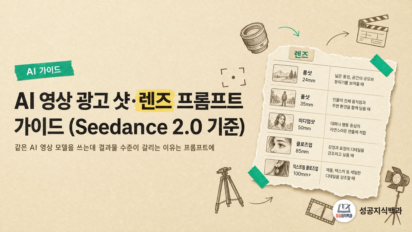 AI 영상 광고 샷·렌즈 프롬프트 가이드 (Seedance 2.0 기준) 커버 이미지