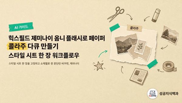 힉스필드 제미나이 옴니 플래시로 페이퍼 콜라주 다큐 만들기: 스타일 시트 한 장 워크플로우 커버 이미지