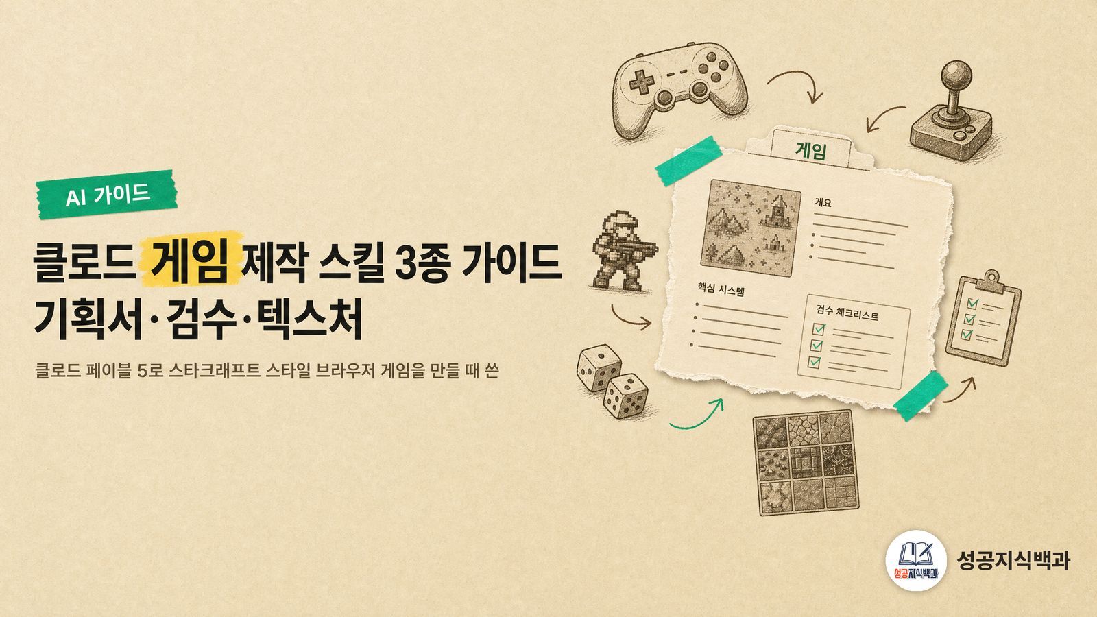 클로드 게임 제작 스킬 3종 가이드: 기획서·검수·텍스처 커버 이미지