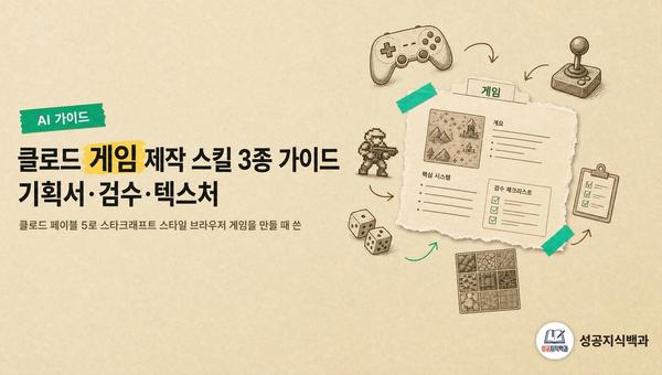 클로드 게임 제작 스킬 3종 가이드: 기획서·검수·텍스처 커버 이미지