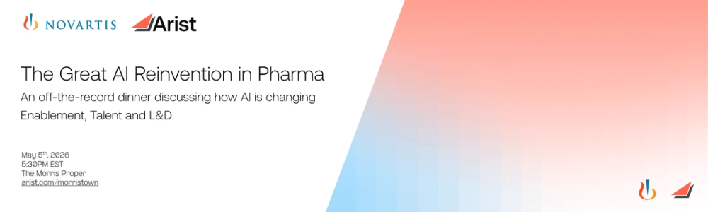 Event banner with the Novartis and Arist logos: The Great AI Reinvention in Pharma, an off-the-record dinner, 5 May 2026 at The Morris Proper.
