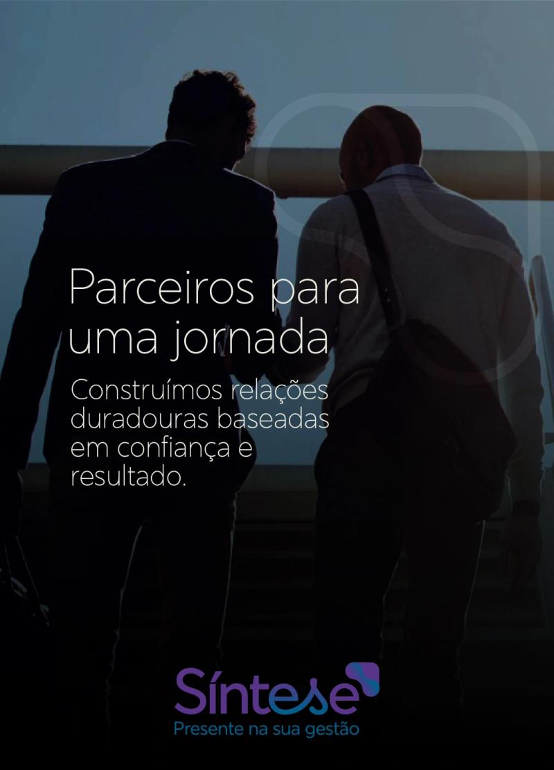 Logo da sintese com a frase "Parceiros para uma jornada, construímos relações duradouras baseadas em confiança e resultado"