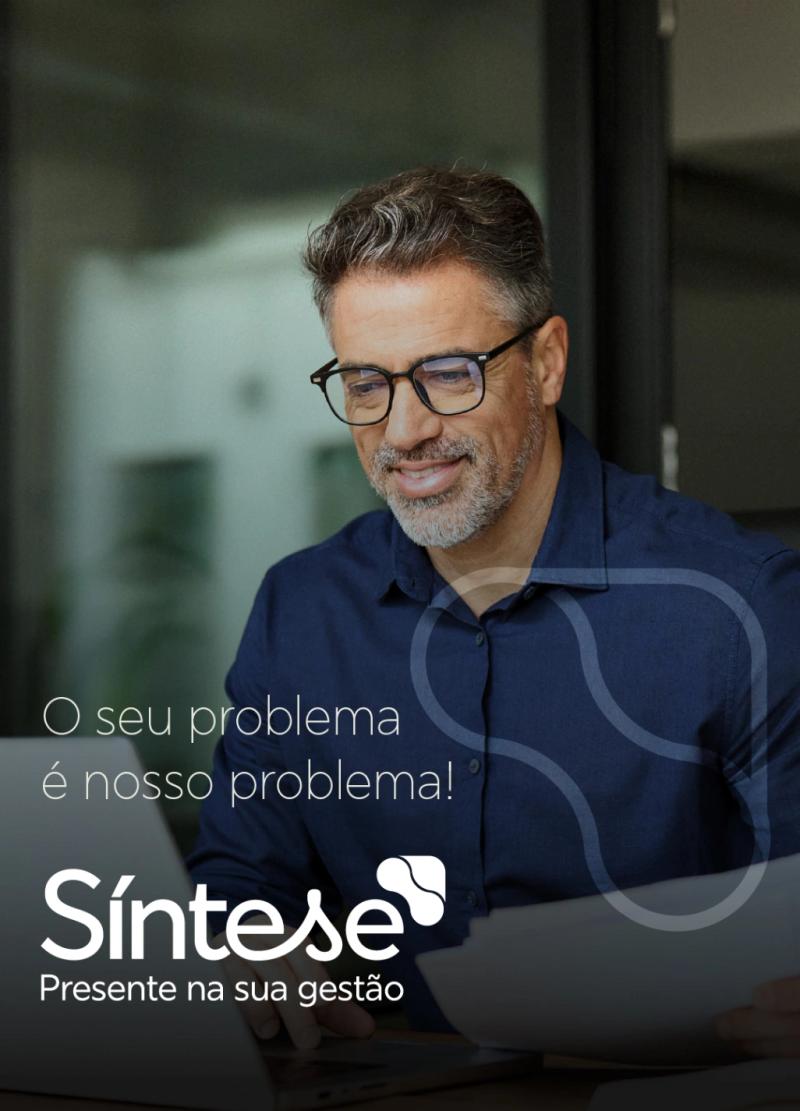 logo da sintese com a frase "O seu problema é nosso problema" e homem sorrindo