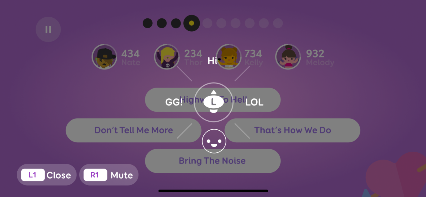 Full screen chat wheel design for iPhones paired with a Bluetooth game controller.