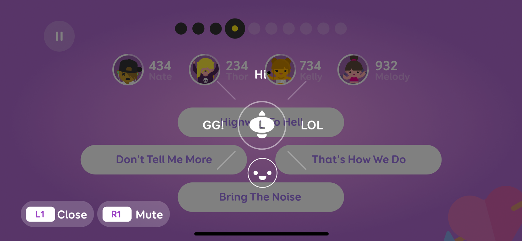   Full screen chat wheel design for iPhones paired with a Bluetooth game controller.  