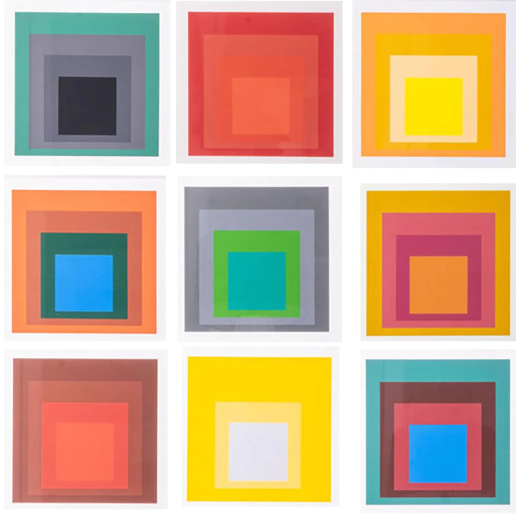   Homage to the Square by    Josef Albers   .  Apparently he painted over 1000 of these.    