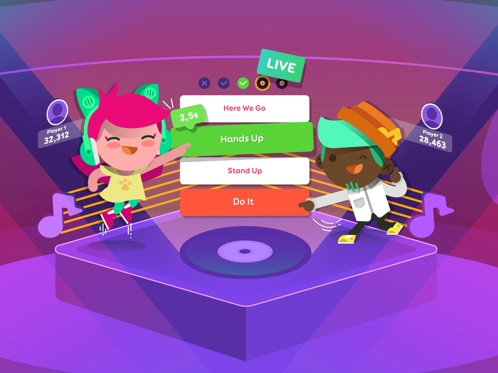 promotional illustration with game characters playing music trivia