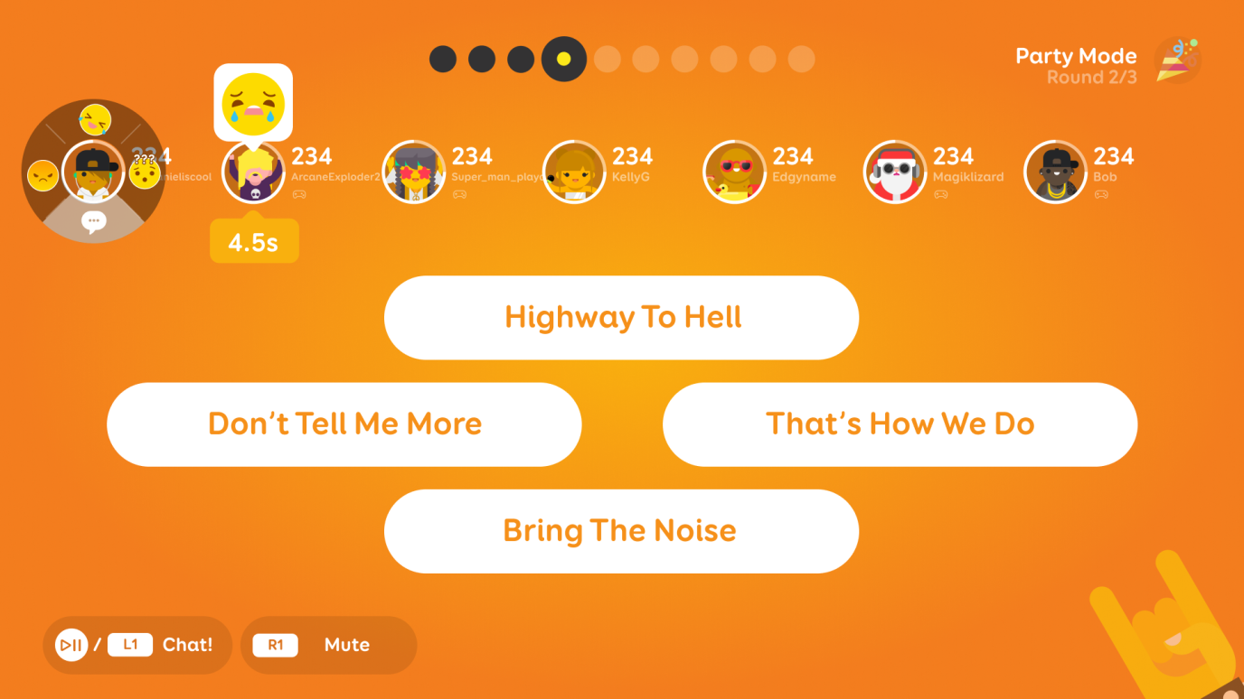 Chat wheel design for TV screens, seen here in the top left.