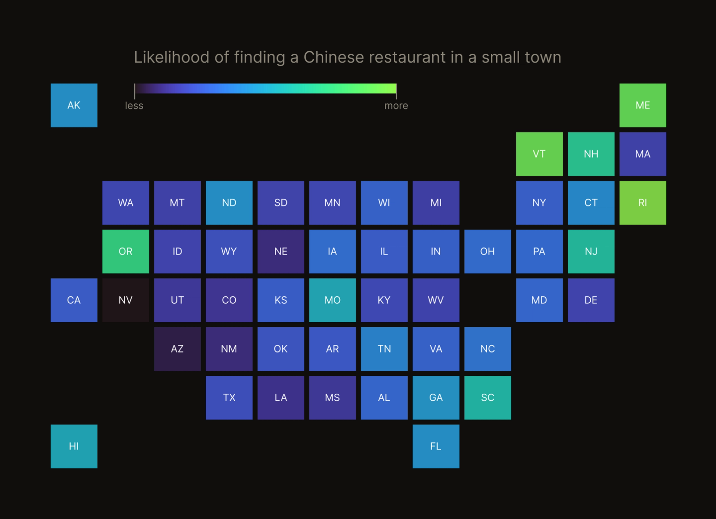 Access to Chinese cuisine in rural areas by state
