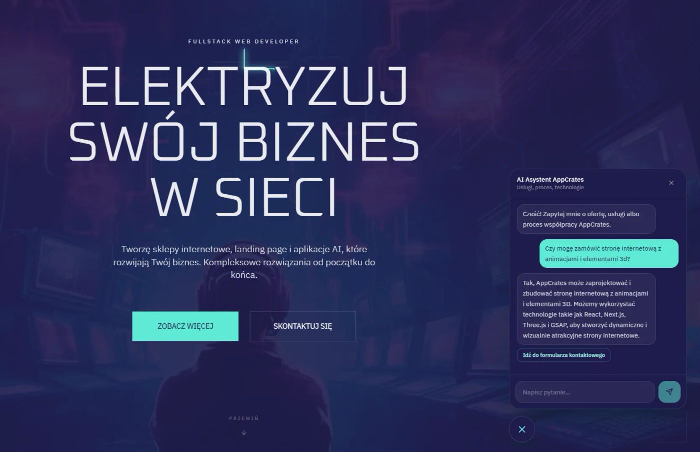 Otwarty aktywny chat bot na stronie appcrates.pl