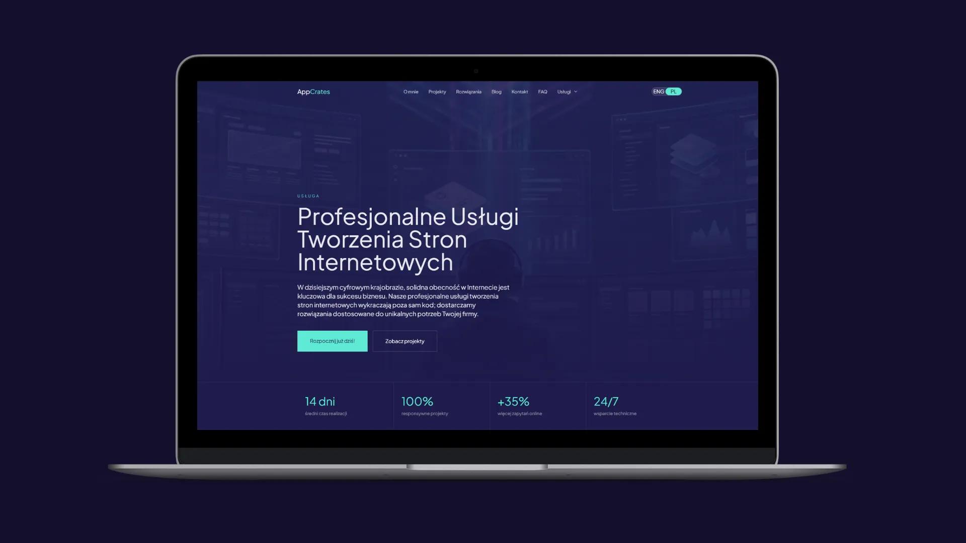 Strona landing page stworzona przez programistę z appcrates.pl