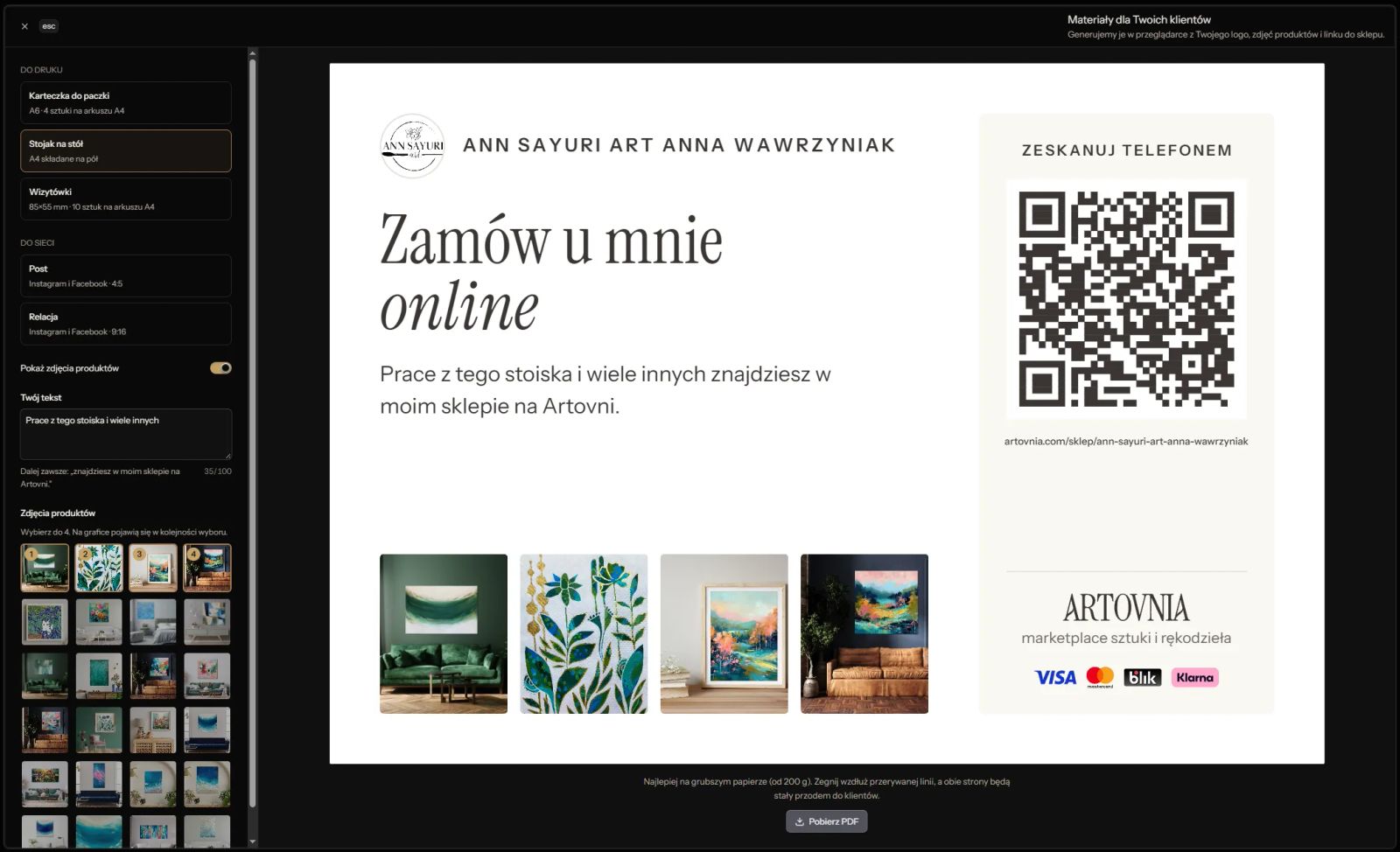 Generator materiałów marketingowych na artovnia.com