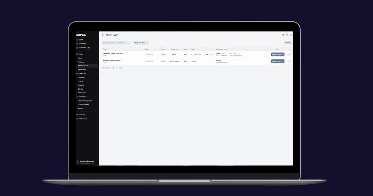 mockup grafiki prezenztujący dashboard aplikacji SaaS https://3dpcc.com/