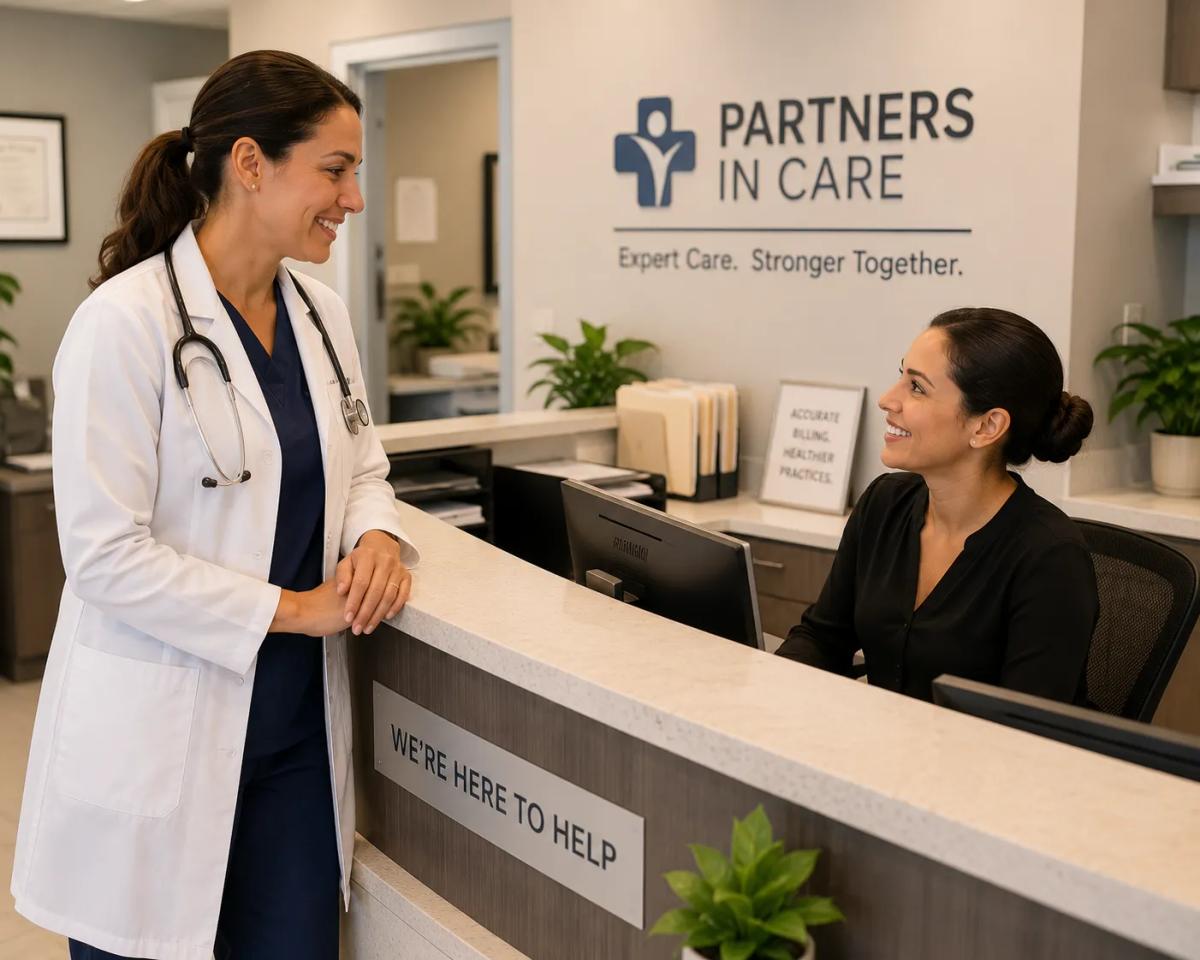 What effective medical billing outsourcing services make possible: a physician and billing support professional working in aligned, confident partnership