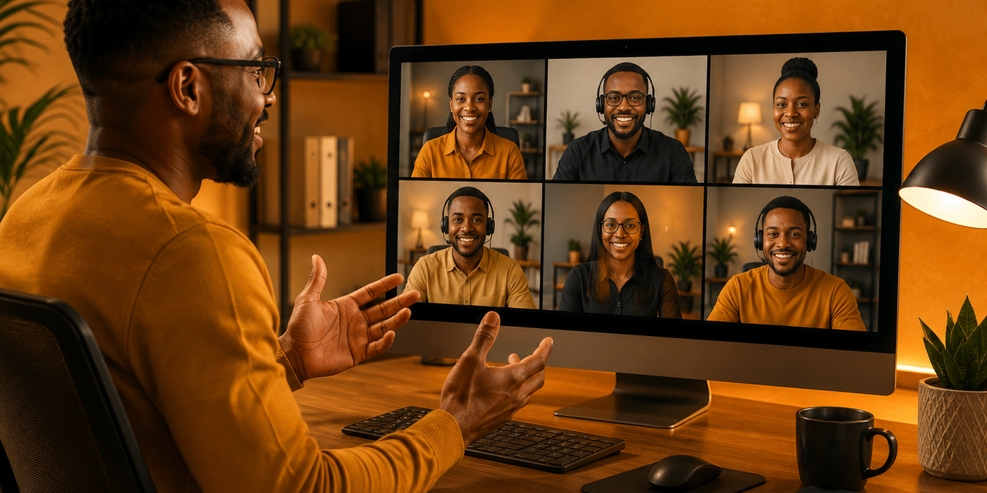 Manager applying remote team management strategies during a video call