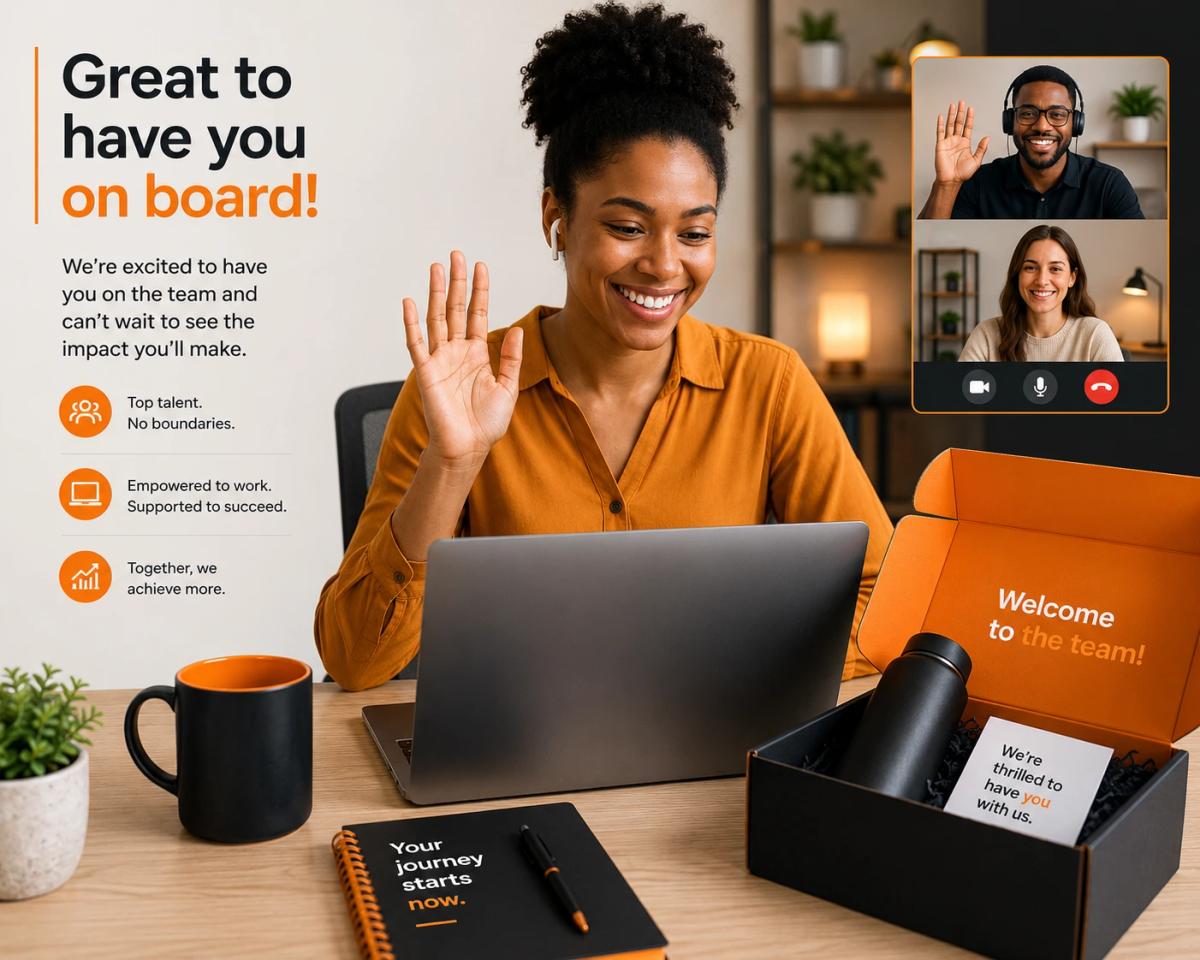 Remote employee onboarding checklist - new hire on a welcome video call