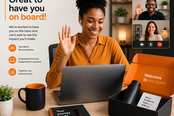 Remote employee onboarding checklist - new hire on a welcome video call