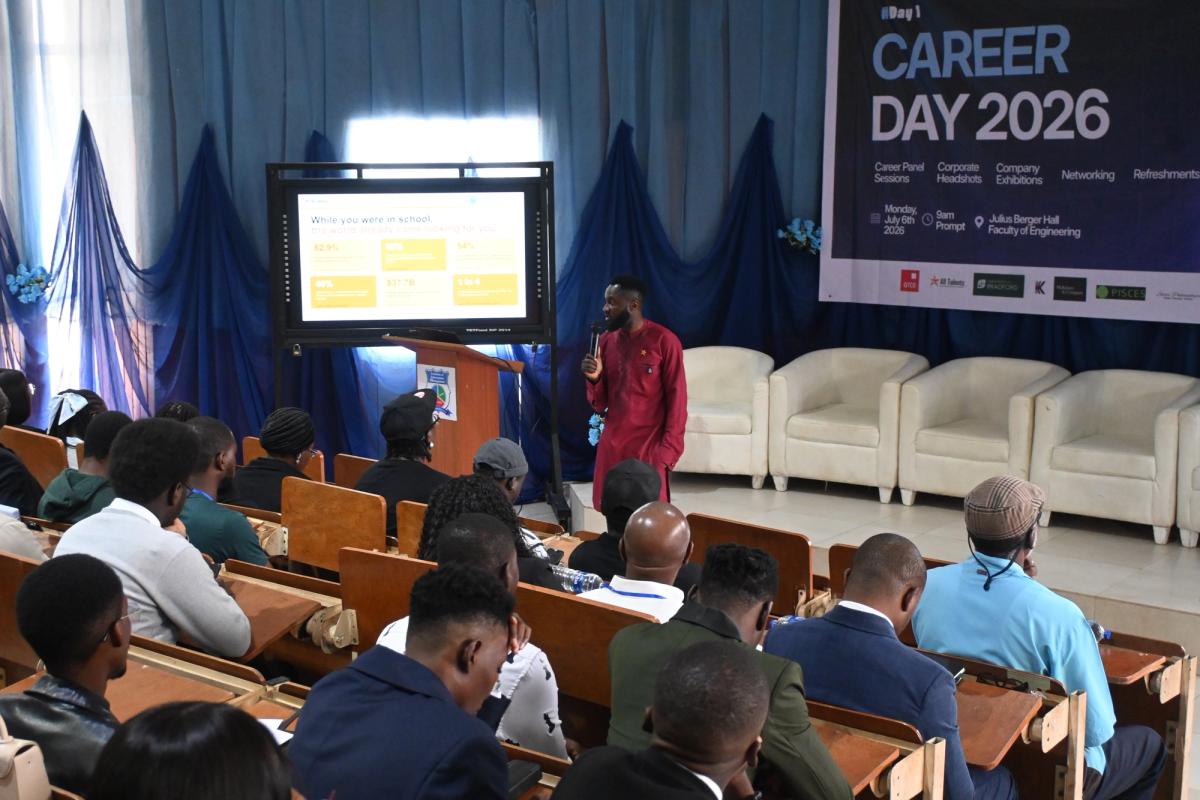 All Talentz CEO, Sadiq Isu speaking as the keynote speaker during Unilag's Faculty of Engineering's Career Day