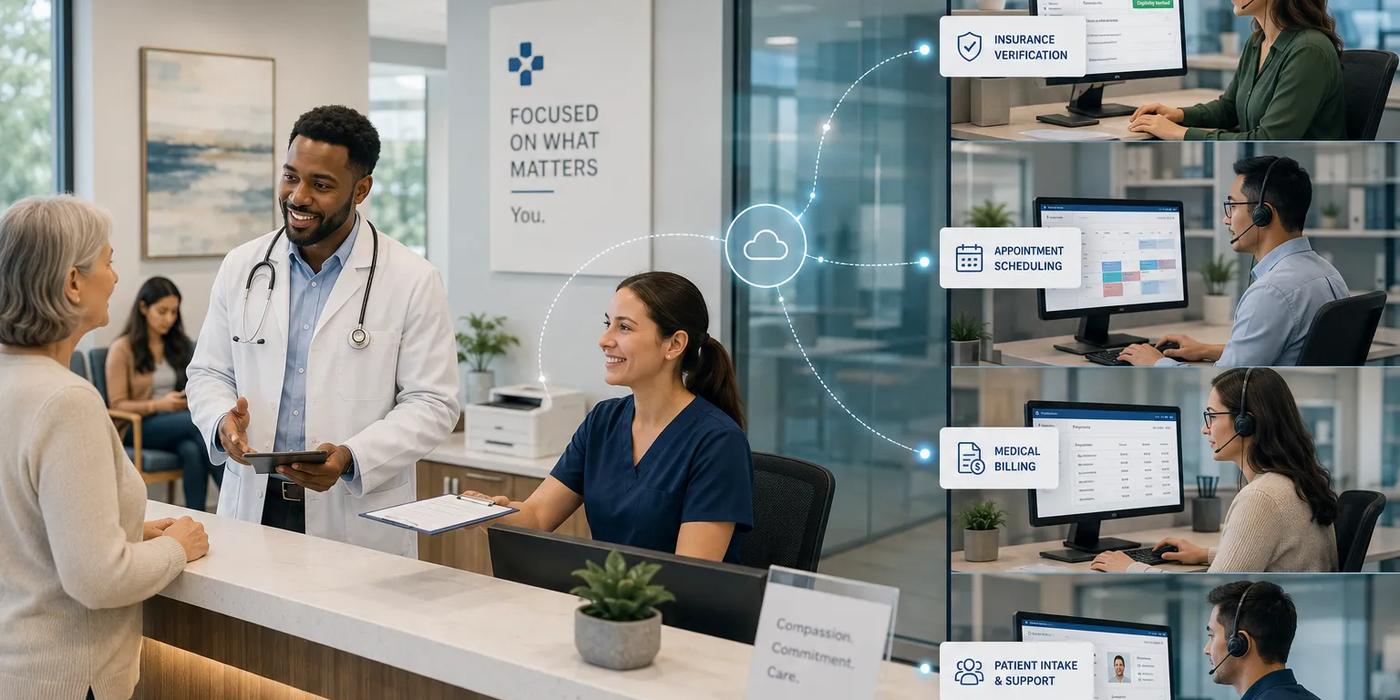 Remote healthcare administrative staff working as an integrated part of a healthcare practice team, supporting the practice manager with scheduling and operations