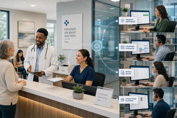 Remote healthcare administrative staff working as an integrated part of a healthcare practice team, supporting the practice manager with scheduling and operations