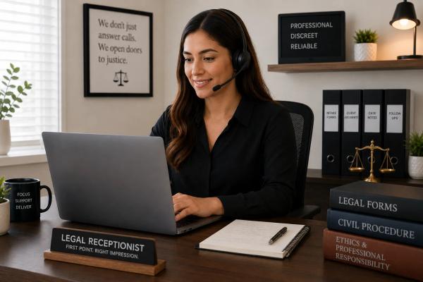 Remote legal receptionist placed through All Talentz handling inbound calls for a US law firm