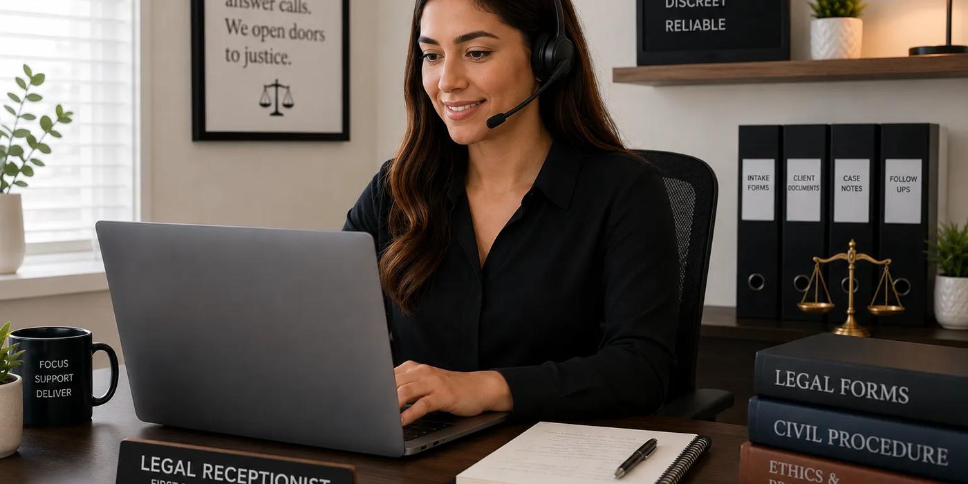 Remote legal receptionist placed through All Talentz handling inbound calls for a US law firm