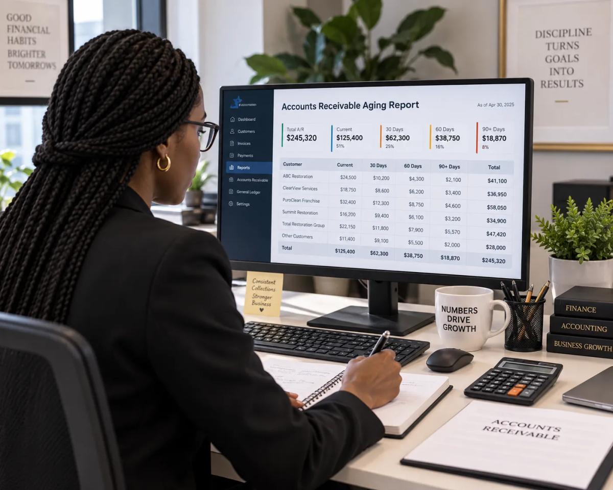 A dedicated AR specialist reviewing an accounts receivable aging report after a business chose to outsource accounts receivable management to a dedicated professional