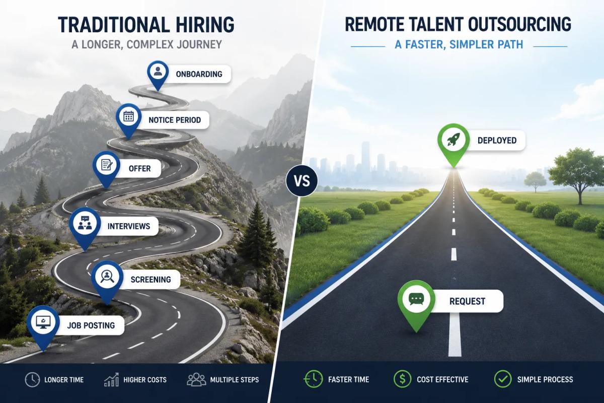 Traditional hiring timeline vs remote talent outsourcing timeline