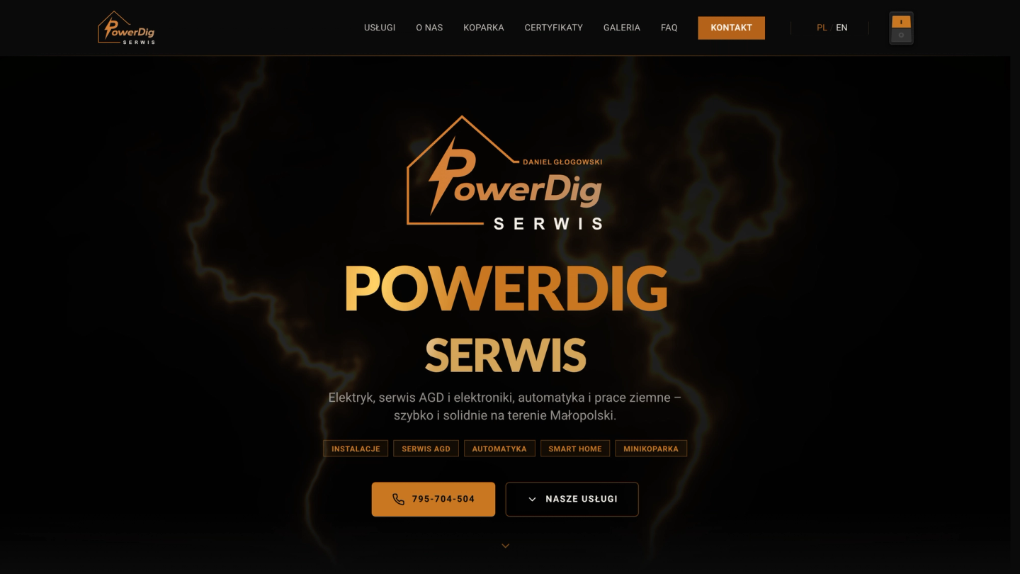 Strona główna PowerDig Serwis — elektryk, serwis AGD i prace ziemne w Małopolsce