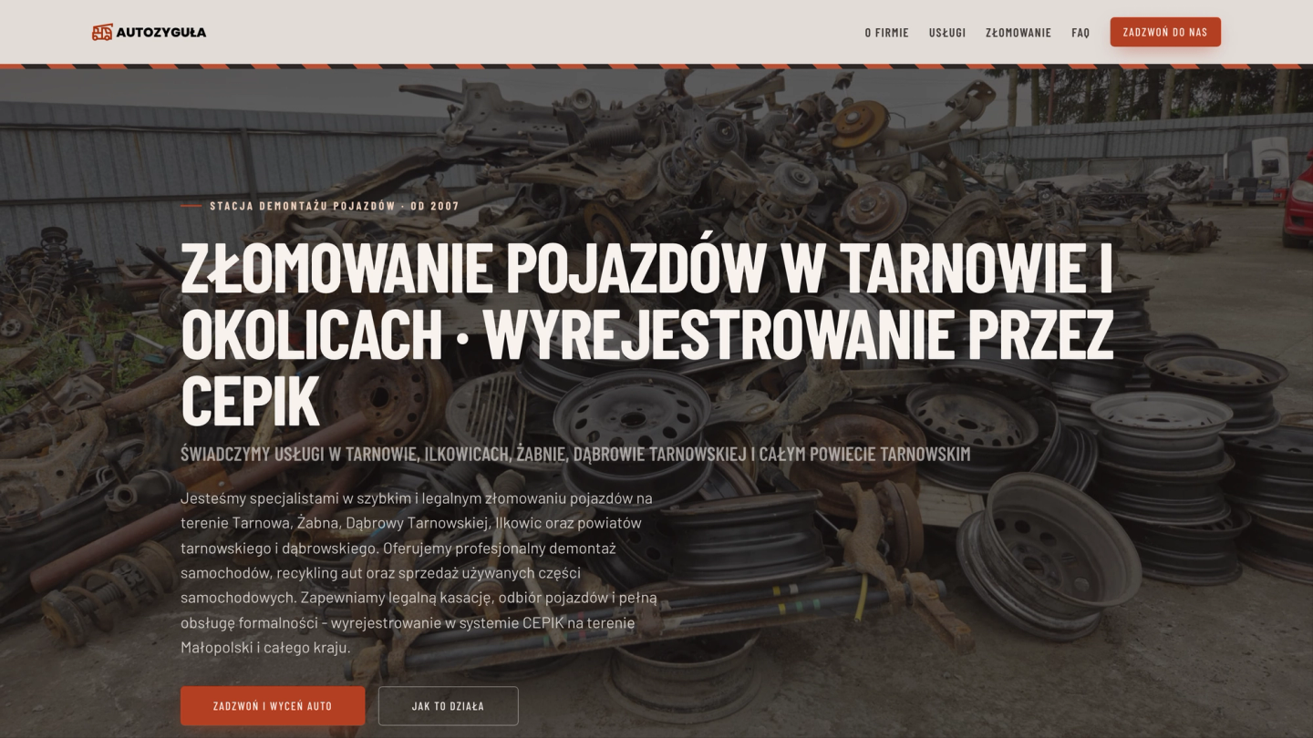 Strona główna AutoZyguły — stacja demontażu i złomowania pojazdów w Tarnowie