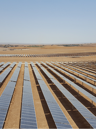 Aerial view of a Mustakbal solar plant