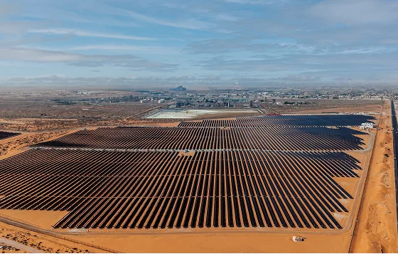 Aerial view of a completed solar power plant ready for commissioning